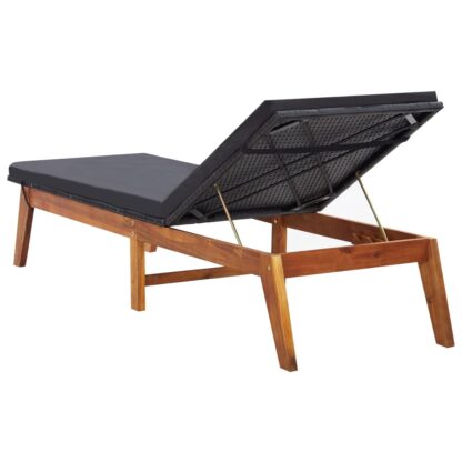 Sonnenliege mit Auflage Poly Rattan und Massivholz Akazie - Image 5