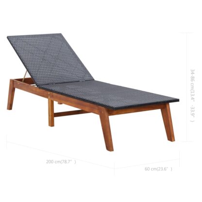 Sonnenliege mit Auflage Poly Rattan und Massivholz Akazie - Image 7