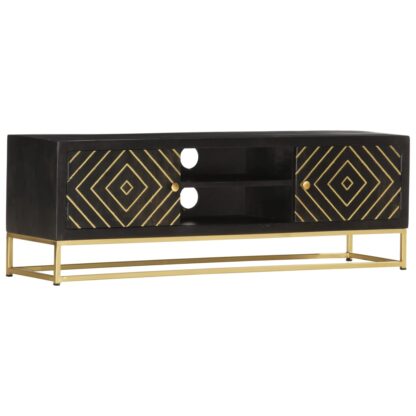 TV-Schrank Schwarz Golden 120 x 30 x 40 cm Massivholz Mango - Image 11