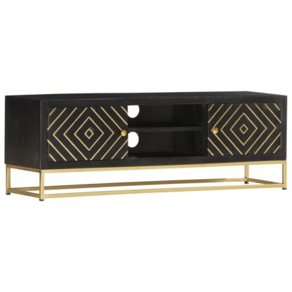 TV-Schrank Schwarz Golden 120 x 30 x 40 cm Massivholz Mango - Image 9