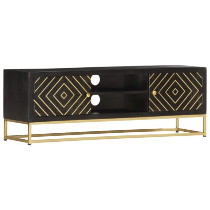 TV-Schrank Schwarz Golden 120 x 30 x 40 cm Massivholz Mango - Image 10