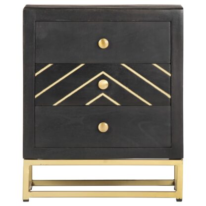 Nachttisch Schwarz und Golden 40 x 30 x 50 cm Mango Massivholz - Image 2
