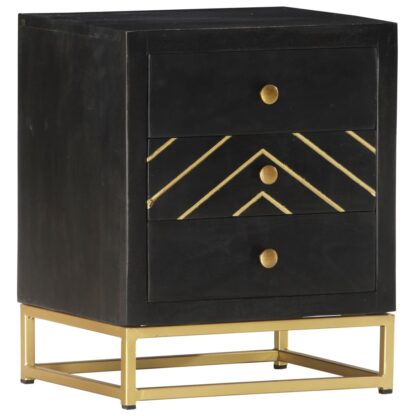 Nachttisch Schwarz und Golden 40 x 30 x 50 cm Mango Massivholz - Image 11