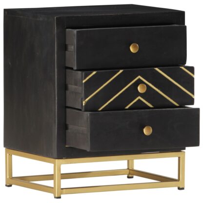 Nachttisch Schwarz und Golden 40 x 30 x 50 cm Mango Massivholz - Image 3