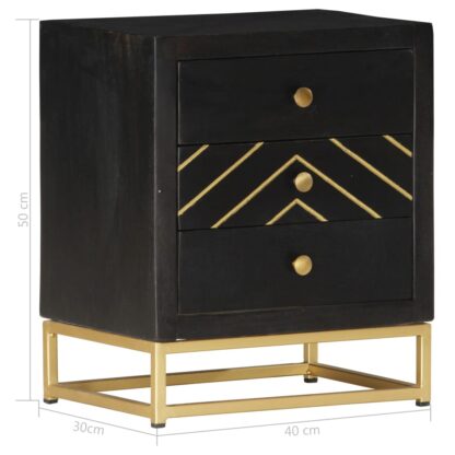 Nachttisch Schwarz und Golden 40 x 30 x 50 cm Mango Massivholz - Image 7