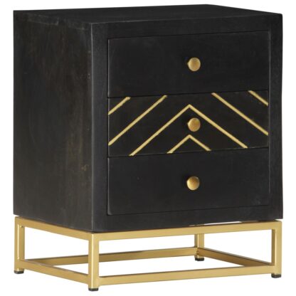Nachttisch Schwarz und Golden 40 x 30 x 50 cm Mango Massivholz - Image 8