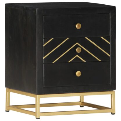 Nachttisch Schwarz und Golden 40 x 30 x 50 cm Mango Massivholz - Image 10