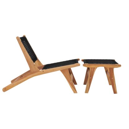 Sonnenliege mit Fußablage Massivholz Teak und Seil - Image 2