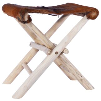 Klapphocker Echtleder und Massivholz Teak