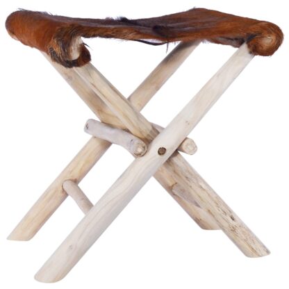 Klapphocker Echtleder und Massivholz Teak