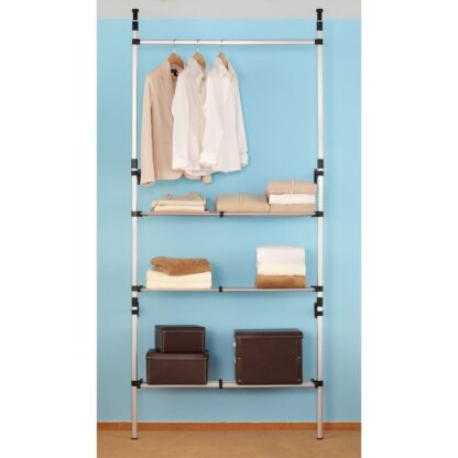 Teleskop-Garderobe mit Stangen und Regal Aluminium - Image 4