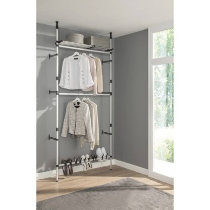 Teleskop-Garderobe mit Stangen und Regal Aluminium - Image 4