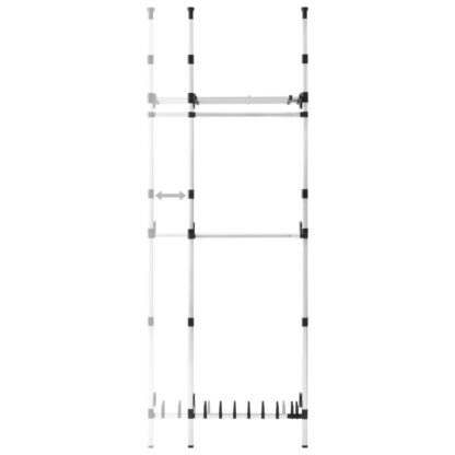 Teleskop-Garderobe mit Stangen und Regal Aluminium - Image 7