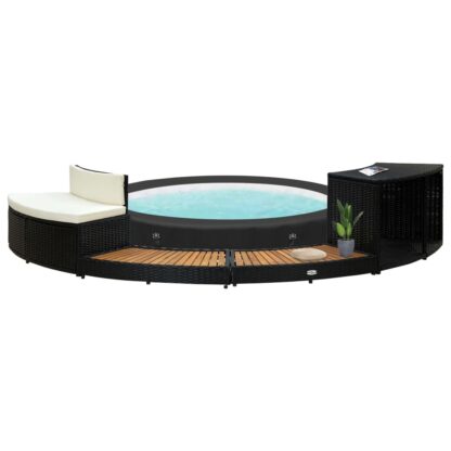 Whirlpool-Umrandung Schwarz Poly Rattan und Akazienholz