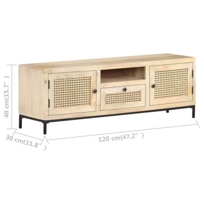 TV-Schrank 120x30x40 cm Mango Massivholz und Rohrgeflecht - Image 7
