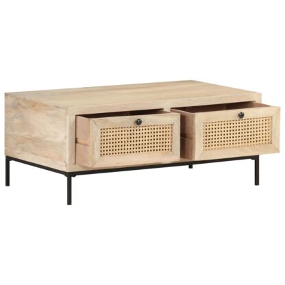 Couchtisch 90x50x37 cm Mango Massivholz und Rohrgeflecht - Image 3