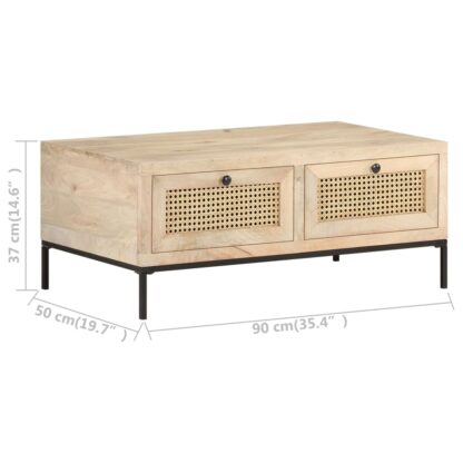 Couchtisch 90x50x37 cm Mango Massivholz und Rohrgeflecht - Image 7