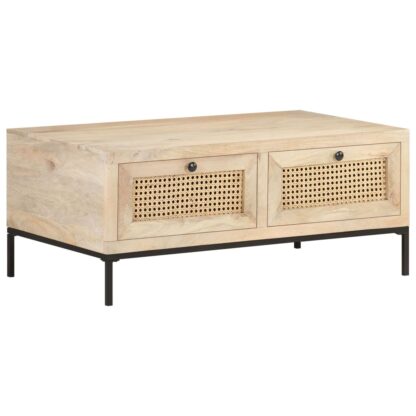 Couchtisch 90x50x37 cm Mango Massivholz und Rohrgeflecht - Image 9