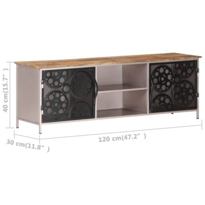 TV-Schrank 120x30x40 cm Raues Mangoholz - Image 7