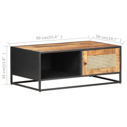 Couchtisch 90x50x35 cm Raues Mangoholz und Wiener Geflecht - Image 7