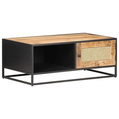 Couchtisch 90x50x35 cm Raues Mangoholz und Wiener Geflecht - Image 8