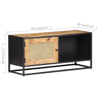TV-Schrank 90x30x40 cm Raues Mangoholz und Wiener Geflecht - Image 7