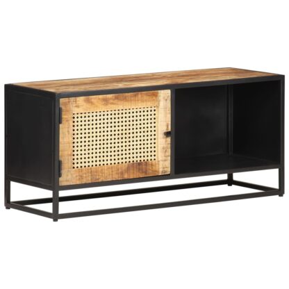 TV-Schrank 90x30x40 cm Raues Mangoholz und Wiener Geflecht - Image 8