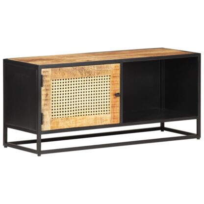 TV-Schrank 90x30x40 cm Raues Mangoholz und Wiener Geflecht - Image 10