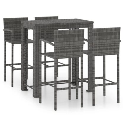 5-tlg. Garten-Bar-Set mit Armlehnen Poly Rattan Grau - Image 2