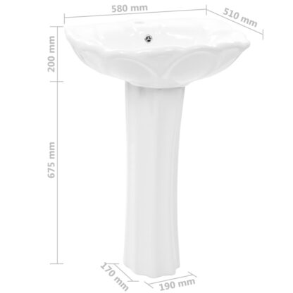 Freistehendes Waschbecken mit Säule Keramik Weiß 580x510x200 mm - Image 7