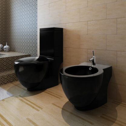 Stand-WC & Bidet Set Schwarz Keramik - Image 2