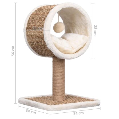 Katzen-Kratzbaum mit Tunnel und Spielzeug 56 cm Seegras - Image 7