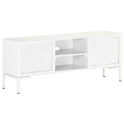 TV-Schrank Weiß 115x30x46 cm Massivholz Mango - Image 11