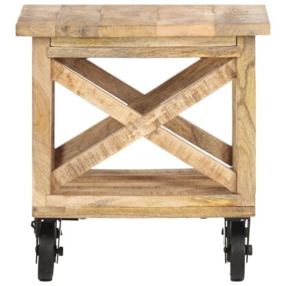 Beistelltisch mit Rädern 40x40x42 cm Raues Mangoholz - Image 3