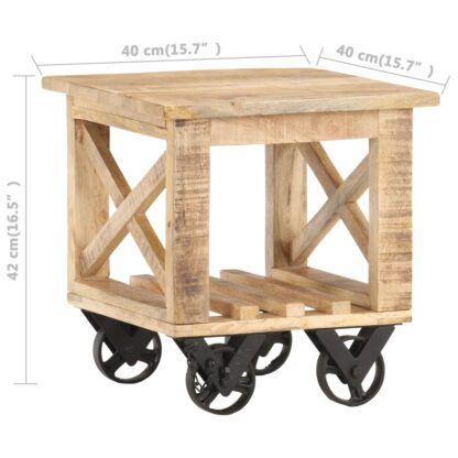 Beistelltisch mit Rädern 40x40x42 cm Raues Mangoholz - Image 6