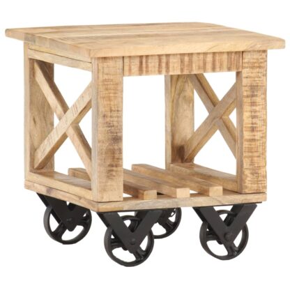 Beistelltisch mit Rädern 40x40x42 cm Raues Mangoholz - Image 7