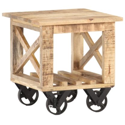 Beistelltisch mit Rädern 40x40x42 cm Raues Mangoholz - Image 8