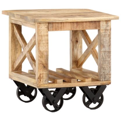 Beistelltisch mit Rädern 40x40x42 cm Raues Mangoholz - Image 9
