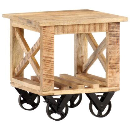 Beistelltisch mit Rädern 40x40x42 cm Raues Mangoholz - Image 10
