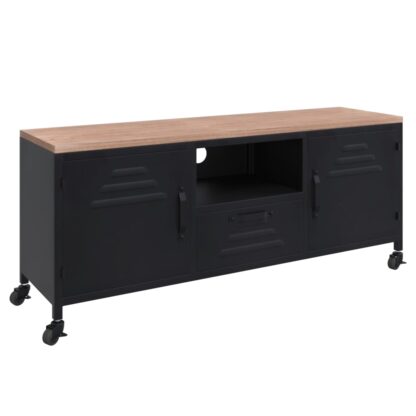 TV-Schrank Schwarz 110x30x43 cm Eisen und Massivholz Tanne - Image 2