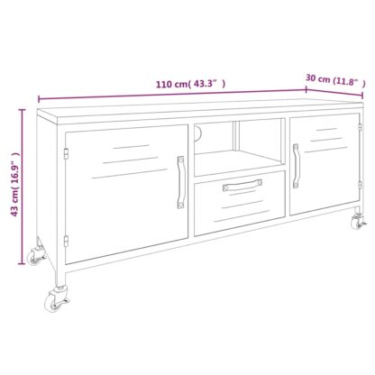 TV-Schrank Schwarz 110x30x43 cm Eisen und Massivholz Tanne - Image 7