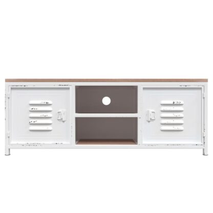TV-Schrank Weiß 110x30x40 cm Eisen und Massivholz Tanne - Image 3