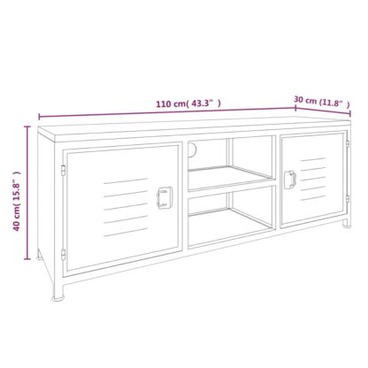 TV-Schrank Weiß 110x30x40 cm Eisen und Massivholz Tanne - Image 7