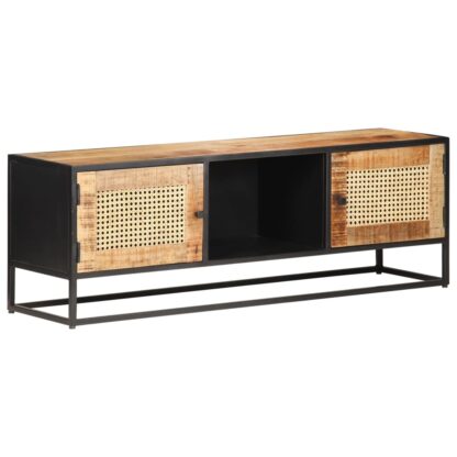TV-Schrank 120x30x40 cm Raues Mangoholz und Wiener Geflecht - Image 11