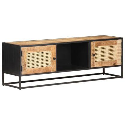 TV-Schrank 120x30x40 cm Raues Mangoholz und Wiener Geflecht - Image 9