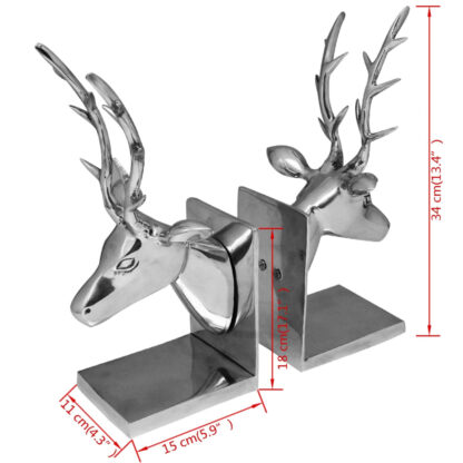 Buchstützen Hirsch 2 Stk. Aluminium Silbern - Image 5
