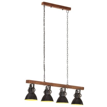 Deckenlampe Industriestil Schwarz E27 Mangoholz - Image 3