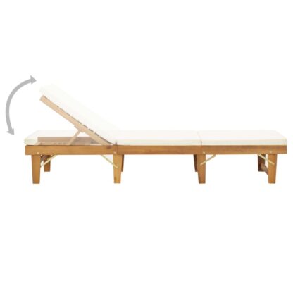 Sonnenliege Klappbar mit Auflage Massivholz Akazie Cremeweiß - Image 6