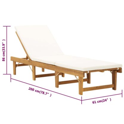 Sonnenliege Klappbar mit Auflage Massivholz Akazie Cremeweiß - Image 8