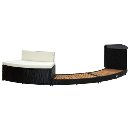 Whirlpool-Einfassung Schwarz Poly Rattan und Massivholz Akazie - Image 3